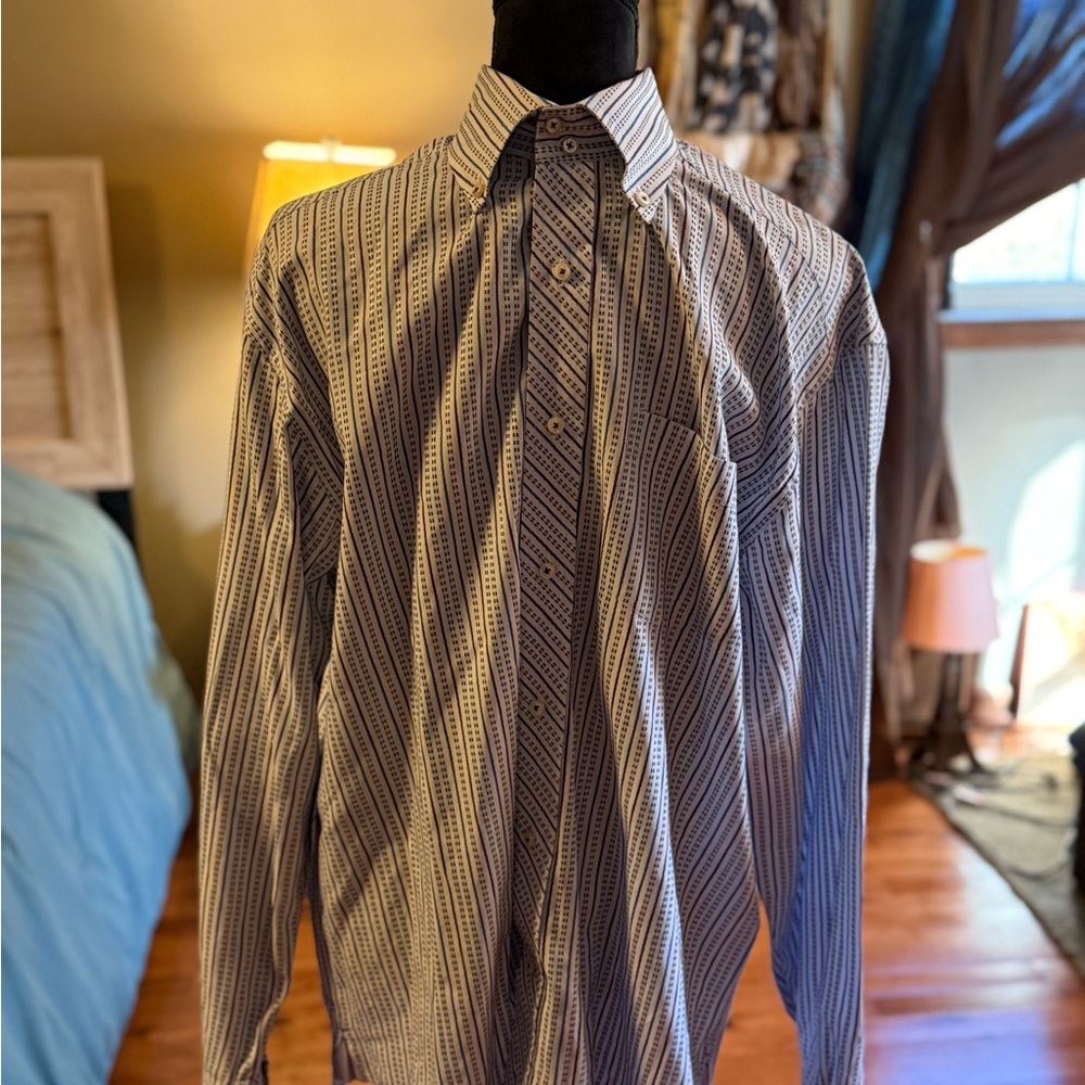 Tommy Hilfiger Navy and White Patterned Dress Shirt